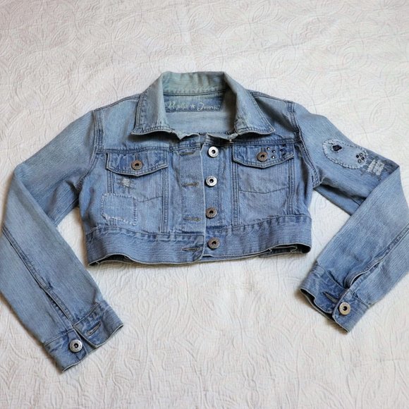 Vanilla Star Jackets & Blazers - Vanilla Star Jeans | Light Wash Distressed Embroidered Cropped Jean Jacket